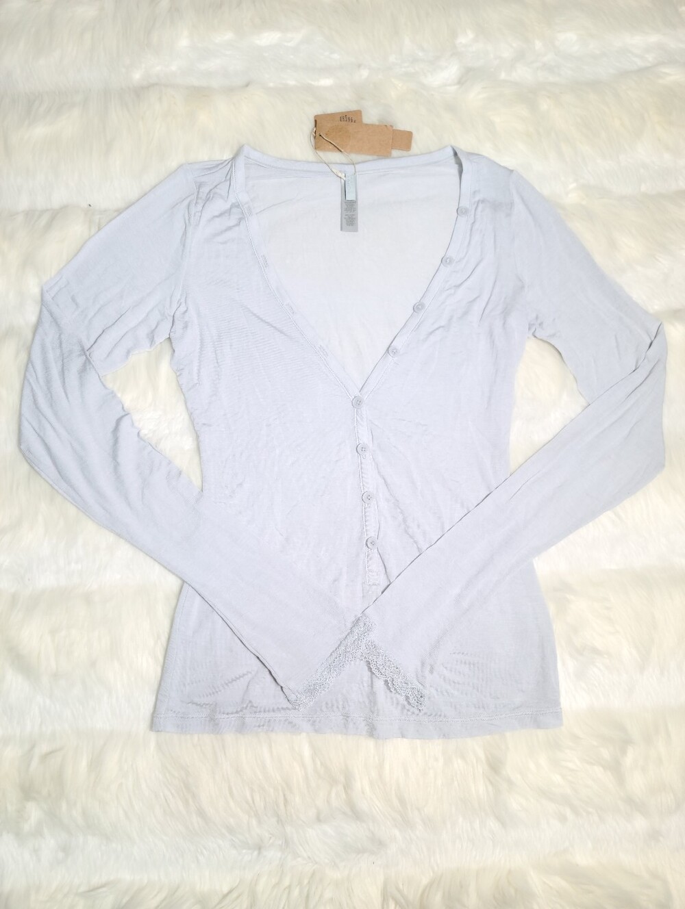 SKIMS Sheer Modal Long Sleeve Henley Top Blue Mist Women Small NEW